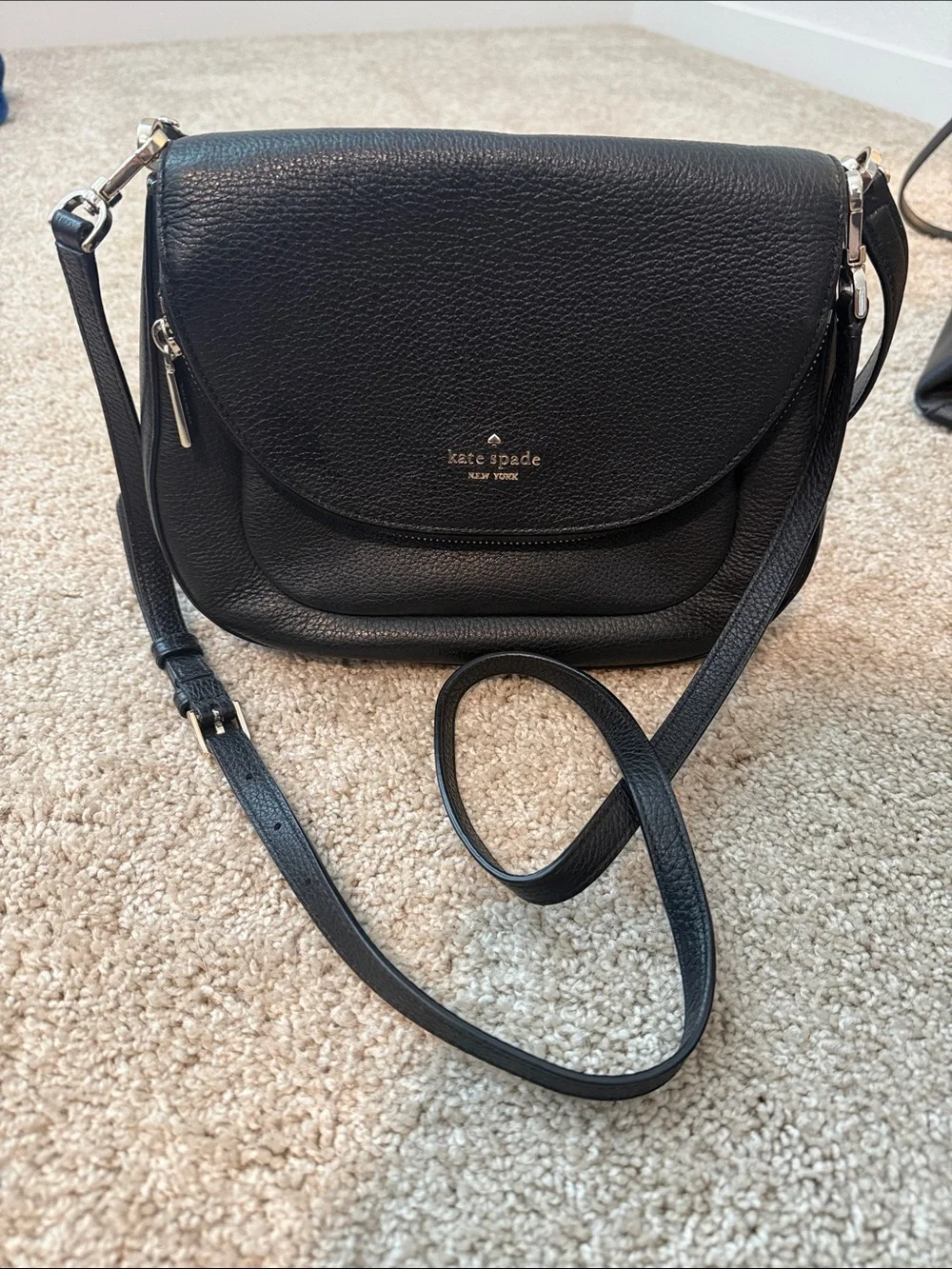 kate spade Black Pebbled Leather Crossbody with Silver Hardware